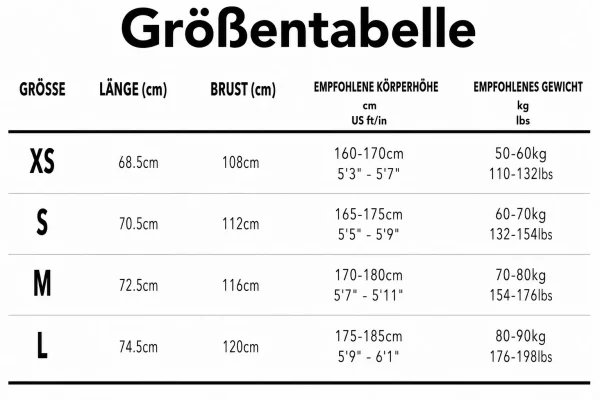 Größentabelle