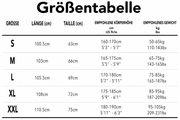 Größentabelle