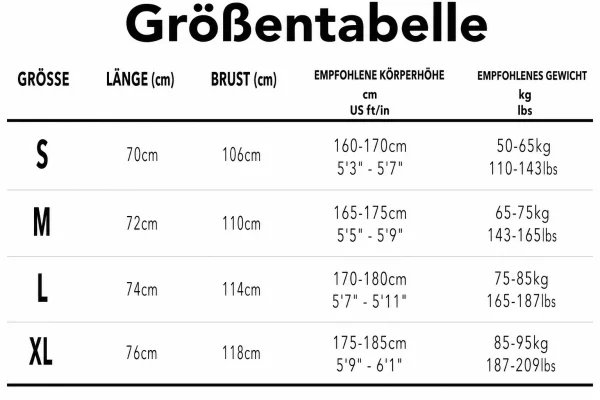 Größentabelle