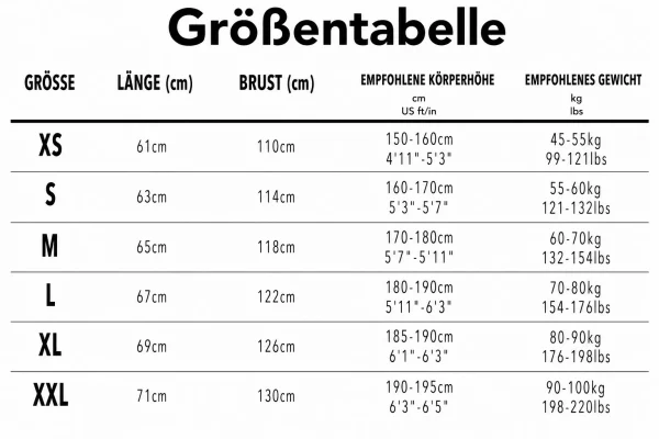Größentabelle