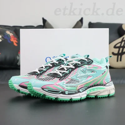 Off-White Be Right Back Fishnet Sneakers in Mintgrün und Rosa