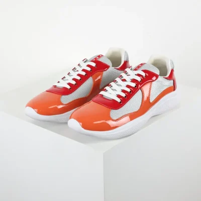 America's Cup Kalbsleder-Logo Low-Top Orange und Weiß Lackleder