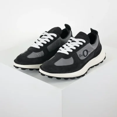 Freizeitschuhe aus Wildleder mit Stickerei und runder Kappe Schwarz und Grau