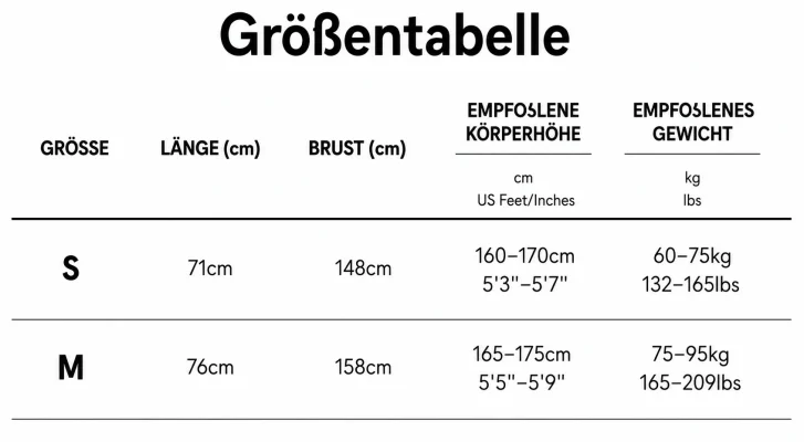 Größentabelle