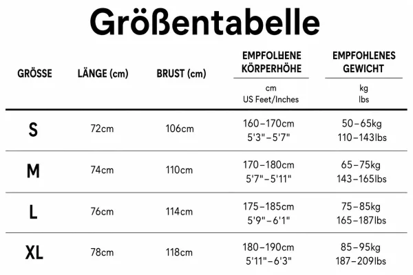 Größentabelle