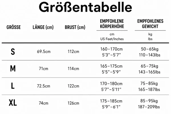 Größentabelle