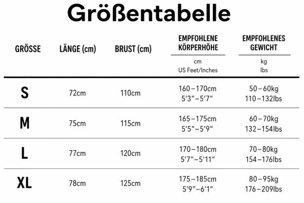 Größentabelle