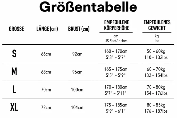 Größentabelle