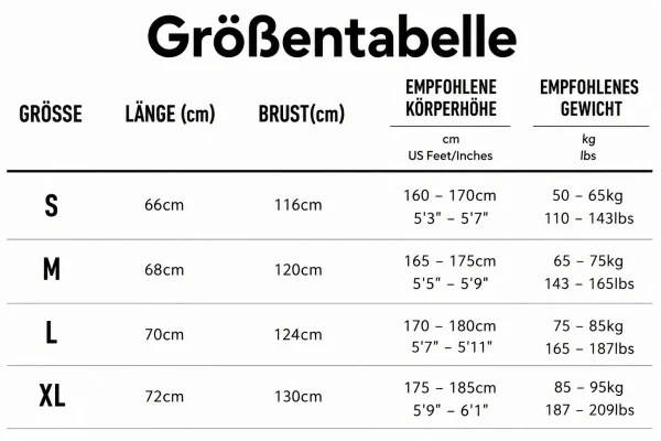 Größentabelle
