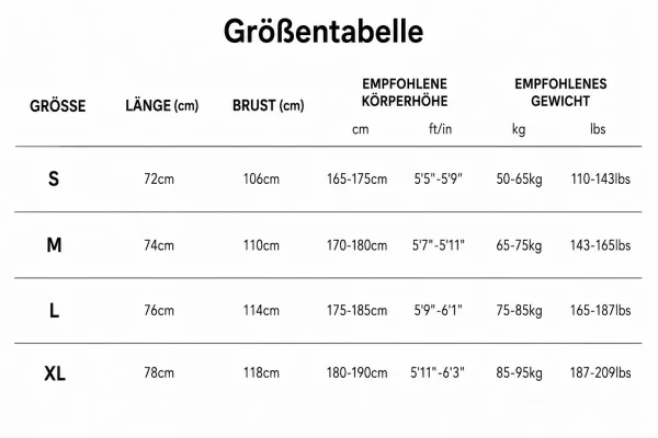 Größentabelle