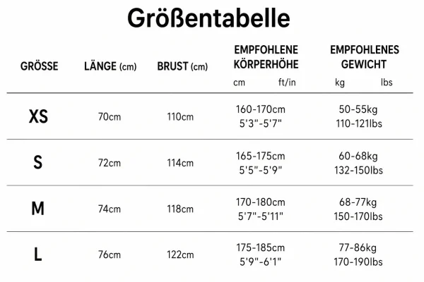 Größentabelle