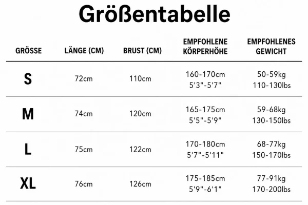 Größentabelle
