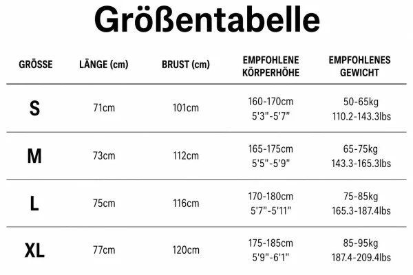 Größentabelle