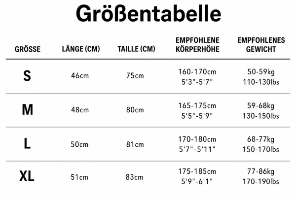 Größentabelle