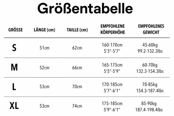 Größentabelle