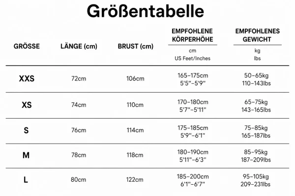 Größentabelle