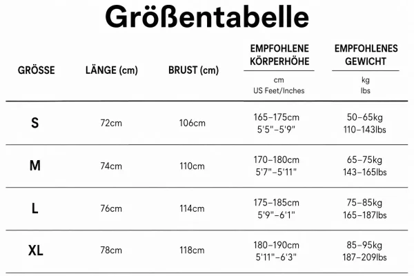 Größentabelle