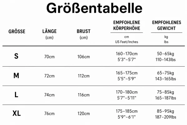 Größentabelle