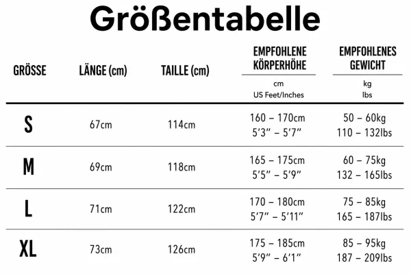 Größentabelle