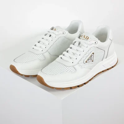 Re-Nylon Prax Freizeitschuhe aus Leder-Mesh, reinweißes Mesh-Gummi