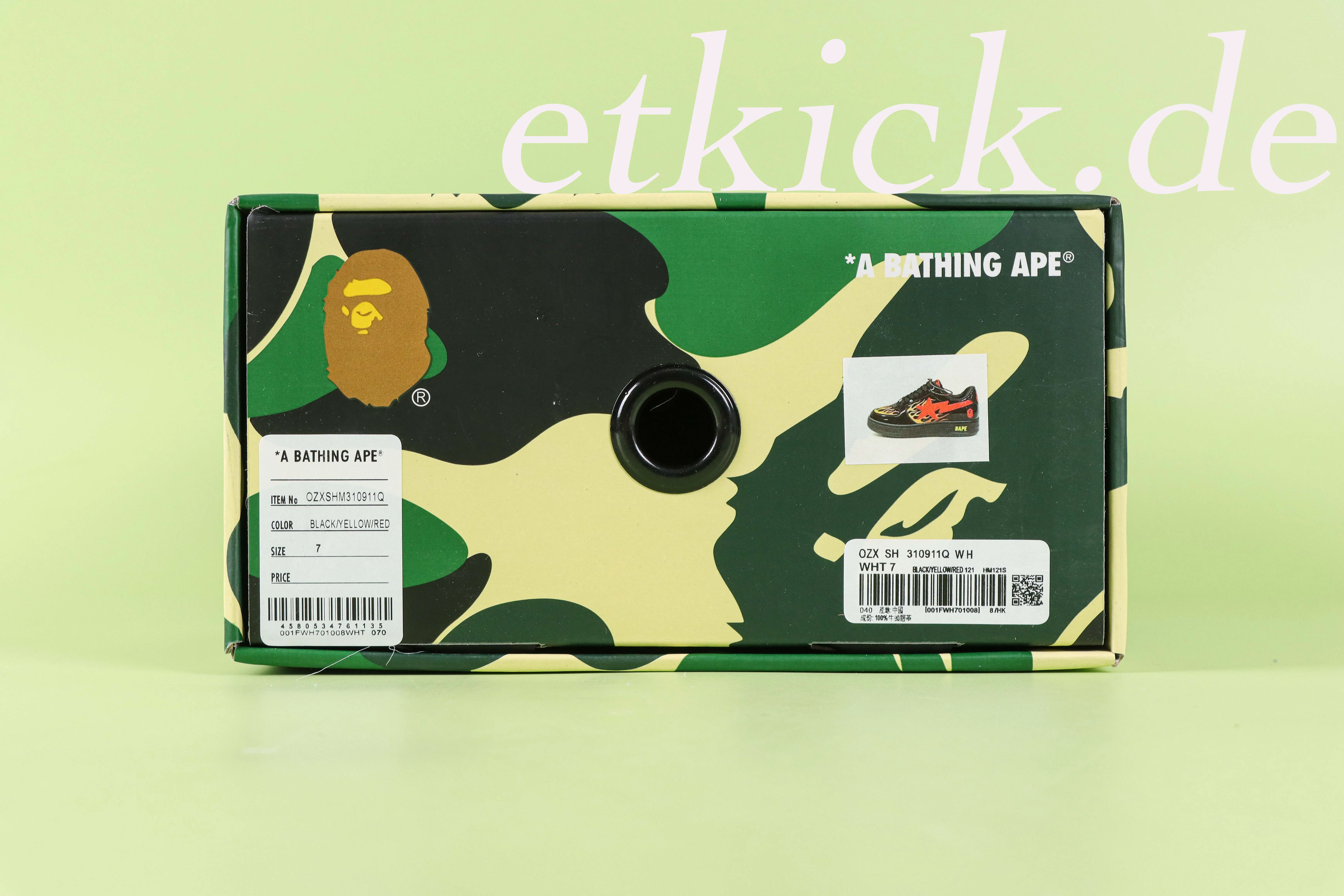 A Bathing Ape BAPE STA Low aus Schwarzem Lackleder mit Flammen-Print – Bild 13