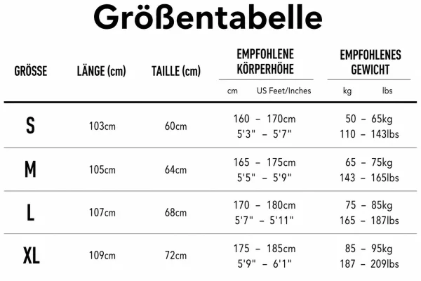 Größentabelle