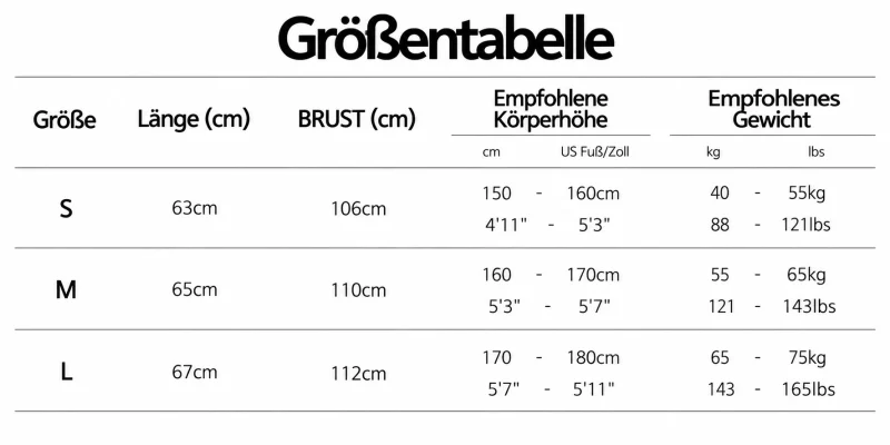Größentabelle