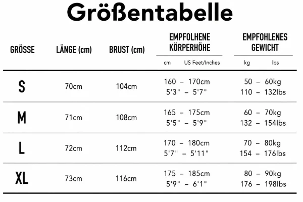 Größentabelle