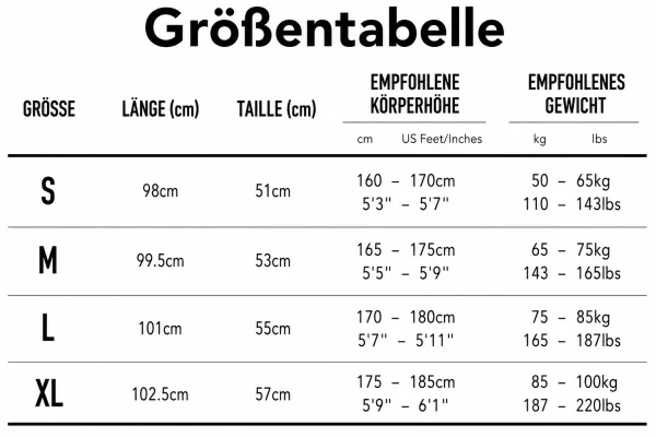 Größentabelle