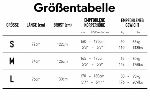 Größentabelle