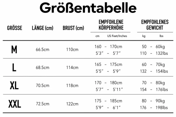 Größentabelle