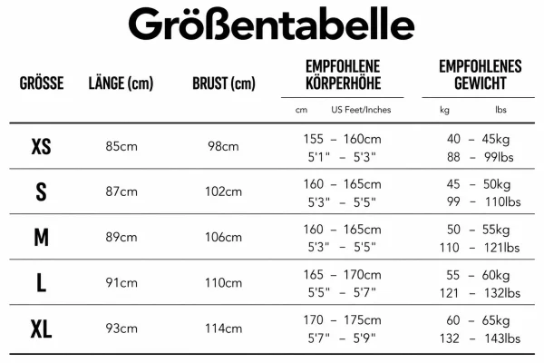 Größentabelle