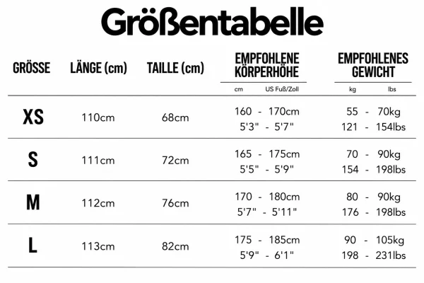 Größentabelle