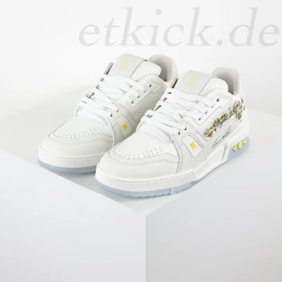 Trainer Basketball‑Sneaker, limitierte Blumen‑Edition aus weißem Kalbsleder