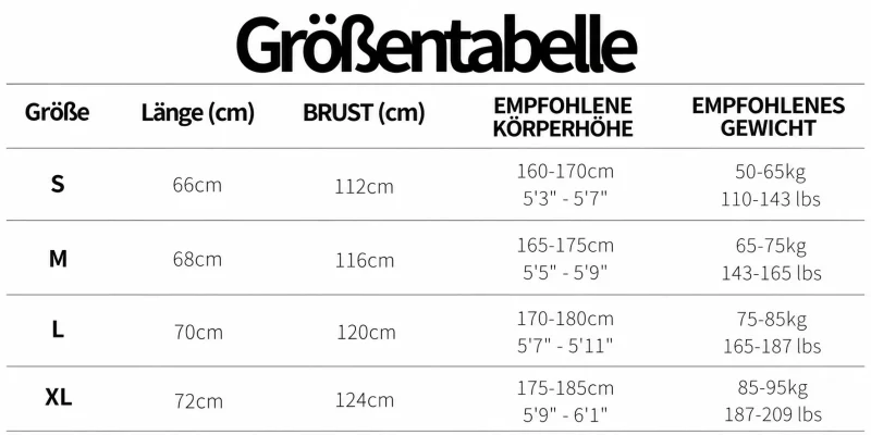 Größentabelle