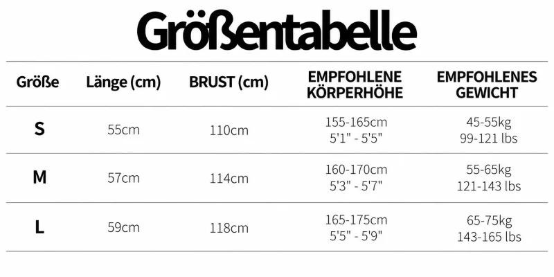 Größentabelle
