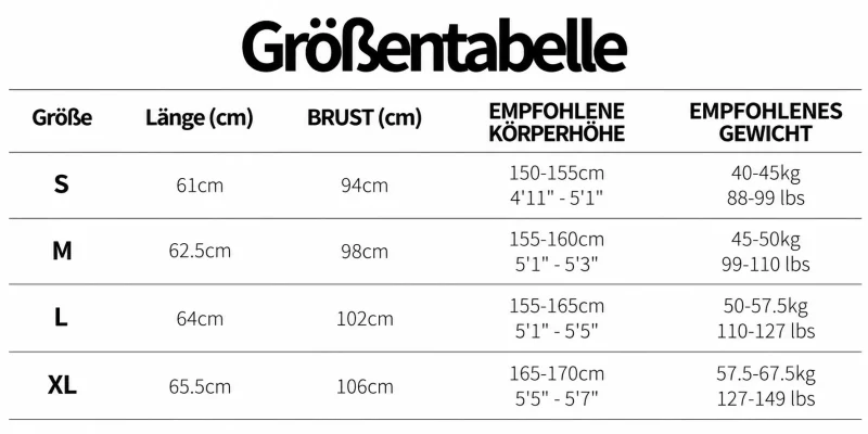 Größentabelle