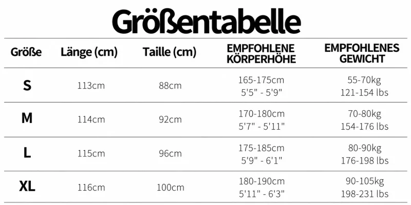 Größentabelle