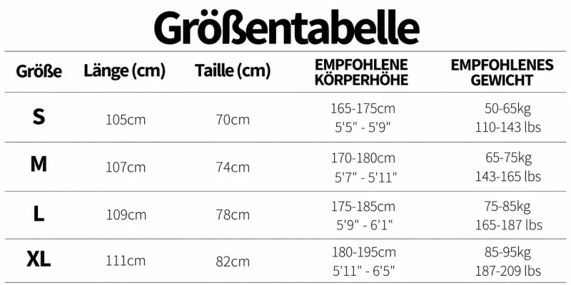 Größentabelle