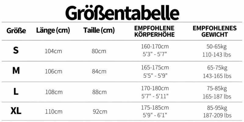Größentabelle