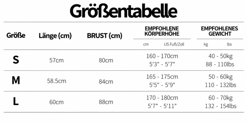 Größentabelle
