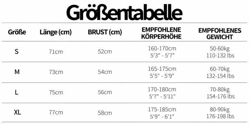 Größentabelle