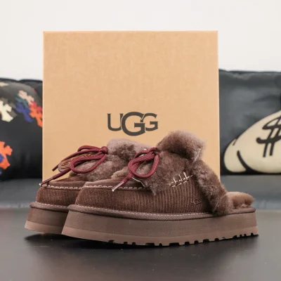 UGG Damen-Hausschuhe Disquette Heritage Platform Slip-On – Dunkelbraun